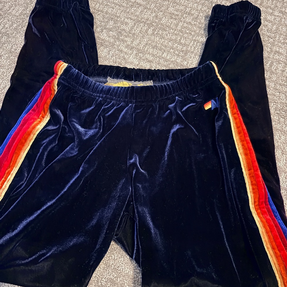 Aviator Nation Navy Velvet Joggers with Multicolor Stripes